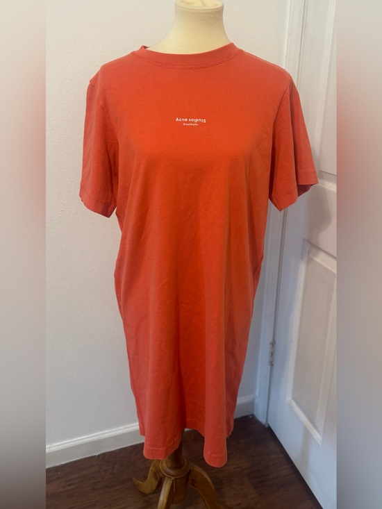 Acne Studios Dresses & Skirts - Acne Studios Orange Reverse Logo T-Shirt Dress Streetwear Relaxed Fit Medium